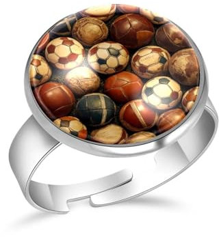 PAFEFO Verstellbare Ringe aus Edelstahl für Damen und Herren, viele Vintage-Ringe für alte Fußball-Mädchen, für Teenager, Liebe, Gedenken, 16 mm, Edelstahl Aus Edelstahl Kristallglas, Kein Edelstein