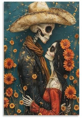 Tag der Toten Skelett Paar Caravella Katrina Gothic Halloween Poster Blumenkunst Klavier Küche Poster (5) Leinwand Poster Wandkunst Dekor Druck Bild Gemälde für Wohnzimmer Schlafzimmer Dekoration 08