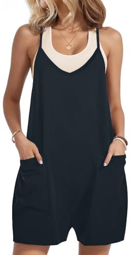 Zeagoo Damen Sommer Jumpsuit Elegant Ärmellos Overall Kurz Hosenanzug Casual Playsuit Romper Overalls Outfits Navy XL