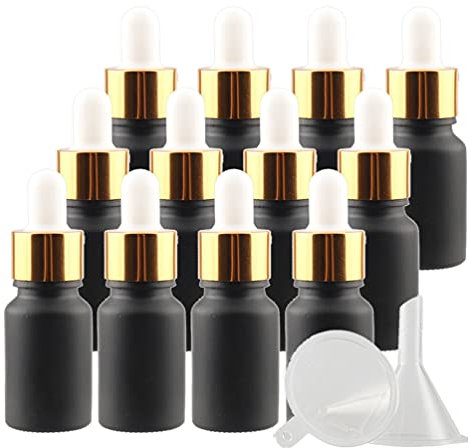 Bouteille compte-gouttes en verre, Paquet de 12, flacons compte-gouttes vides en verre givré avec compte-gouttes en paille de verre, petits flacons compte-gouttes for mélanges d'aromathérapie d'huiles