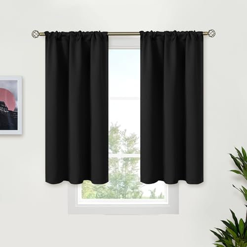 BGment Black Blackout Curtains 40 Inch Long for Bedroom KIthchen Window - Rod Pocket Short Length Window Drapes Privacy Blinds for Bathroom Rv Camper Cafe, 2 Panels, 34 x 40 Inch