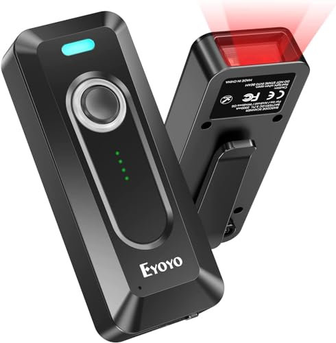 Eyoyo 2D Bluetooth Barcode Drahtloser Scanner mit Clip, 2000mAh Akku mit Füllstandsanzeige, tragbarer Mini-Barcode-Leser QR für Bibliotheksbuchinventar, kompatibel