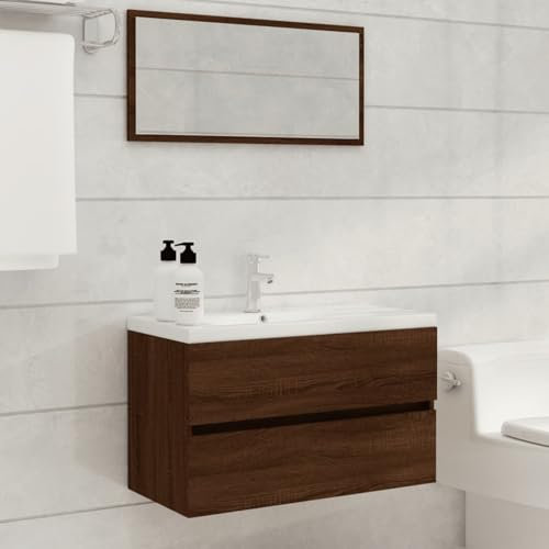 ShGaxin 2-TLG. Badmöbel-Set Braun Eichen-Optik Holzwerkstoff, Badezimmermöbel, Waschtischunterschrank, Unterschrank Badezimmer, Bad Möbel, Badezimmerschrank