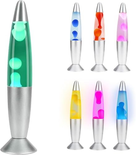 CELLUSTOP Lavalampe LED Mehrfarbig - Magma-Lampe in Form einer Rakete, robustes Glas, Aluminium - Lavalampe mit Flüssigbewegung, weißes Wachs, LED-Beleuchtung 7 alternative Farben, Grün