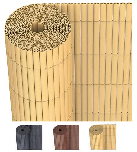JORON PVC Sichtschutzmatte 100x300cm – Balkon Sichtschutz & Garten Sichtschutzzaun | Wetterfester Zaun Sichtschutz mit Kabelbindern, verstärkt & wasserdicht, Bambus