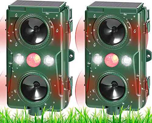 2X Katzenschreck Marderschreck Ultraschall Marderabwehr für Garten Garage Solar UBS LED Katzenabwehr wasserdicht Flammenlampe wirksam gegen Ratten Marder Wildschwein Waschbare Dachs Vögel