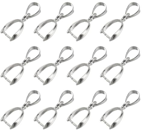 sourcing map 12Pcs Sterling Silver Bail Pinch Bail, 8mmx19mm Alloy Clip Clasps Clip Pendant Bail Connector Jewelry Findings for Bracelets Necklaces Making, Silver