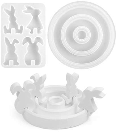 5 Stück Silikonformen Gießformen Ostern,Silikonform Hase,3D Kaninchen Gießform Ostern,Gießformen Silikon Ostern,Gießform Hase,Silikonform Kerzenhalter Tablett,Gipsformen zum Gießen