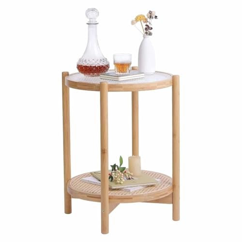 Table de canapé Table d'appoint ronde, table basse en rotin, table d'appoint moderne, petite table d'appoint de salon en bambou, table d'appoint de canapé en verre for balcon et bureau Petite table d'