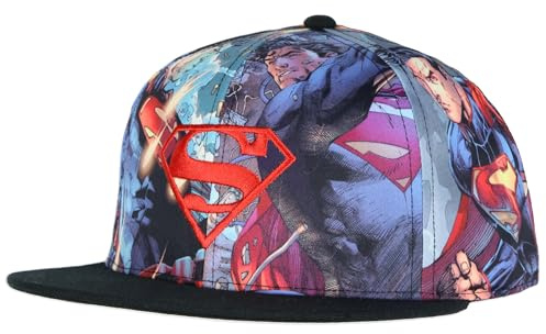 DC Comics Baseballmütze mit Superman-Logo, für Erwachsene, Kampfszenen, sublimiert, verstellbar, Snapback-Kappe, mehrfarbig
