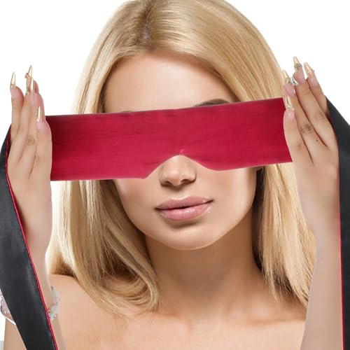 Masque pour les yeux en satin doux Yuanchu - Réglable - Sommeil sexuel - Voyage - Sieste - Méditation (rouge)