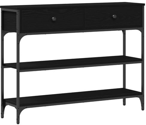 vidaXL Zeitgenössischer Beistelltisch aus schwarzer Eiche für Wohnzimmer | 2 Schubladen Stauraum | Stilvoller Holzakzent | Mattes Finish | Ideal für Zuhause und Büro | Kompaktes rechteckiges Design