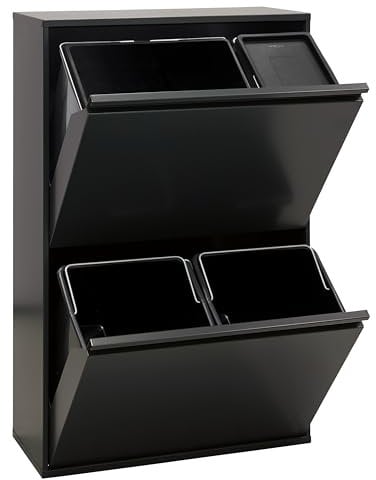 ARREGUI Basic CR606-B2 Poubelle de Recyclage Cuisine 4 Bacs | 23+11+17+17 L (68 L) | Poubelle de Tri Sélectif 4 Rangements | Meuble Poubelle en Acier 4 Seaux | avec Seau de 23 L pour Emballages | noir