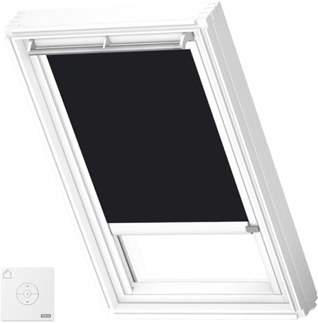 VELUX Store Occultant Solaire, Cadre Blanc, U04, Noir | Fonctionnement solaire, télécommande, réglage progressif