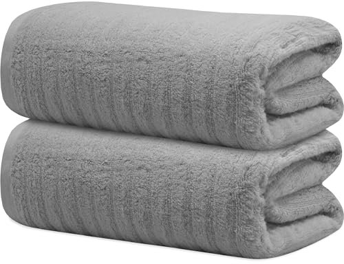 Towelogy Bamboo Bath Towels 70x120cm Quick-Drying Ideal for Adults, Gym & Travel OEKO-TEX Certified Also Perfect as Kids Bath Sheet (2, Pewter)