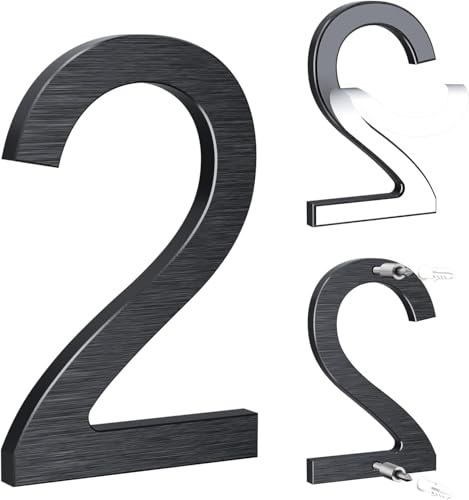 Yafimea numéro de maison exterieur noir 12,5 cm – En aluminium massif avec finition brossée, adhésif ou à visser, résistant aux intempéries, Pour porte, mur, clôture, portail (2)