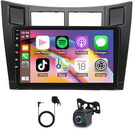 Slakerbe Android 14 Autoradio 2 Din con Carplay Android Auto Compatibile con Toyota Yaris 2005-2011, 4G+64G 9 Pollici Car Audio Radio con Bluetooth Navi WiFi FM RDS Telecamera di backup Mic