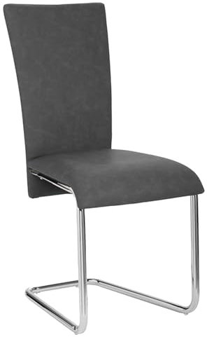 Riess Ambiente 2er Set Freischwinger Modena - anthrazit Silber - Kunstleder verchromtes Metall - Bauhaus Design zeitlos Esszimmerstuhl