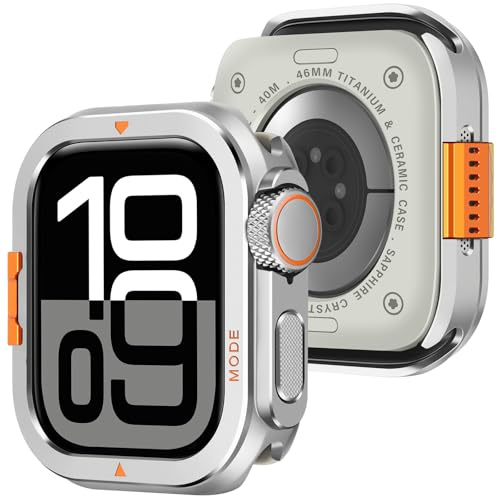 Amizee Metall Hülle Kompatibel für Apple Watch Series 11/10 46mm mit Rückseite, Robuste Schutzhülle der Stoßstange für iWatch 46mm, Silber
