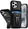 Sawiqpd for iPhone 12 Phone Case, for iPhone 12 Pro Case, Military Grade Shockproof Cover with Dual-Position Kickstand Holds Up To 2 Cards Hard PC Bumper Armour Tough Protective Case, Matte Black