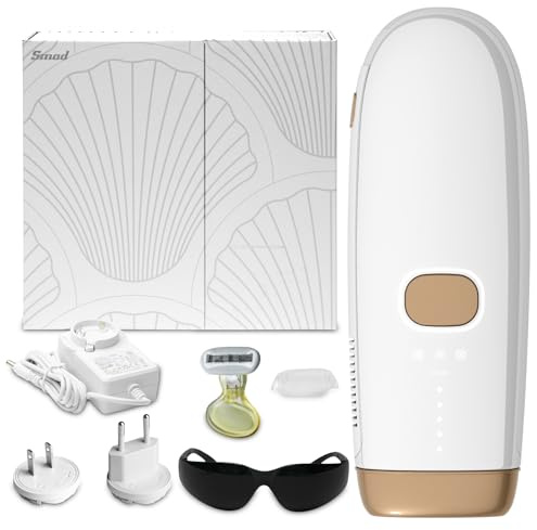 Smad Épilateur Lumière Pulsée, Épilateur IPL pour les Femmes et Hommes, Épilation Laser à Refroidissement Saphir, avec Lunettes de Protection, Rasoir et Adaptateurs