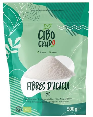 CiboCrudo Fibres d'Acacia Bio - 500g. Fibre Alimentaire d'Acacia Riche en Fibres (85%) et Sans Sucres. Fibre Soluble Végétaliennes Excellentes pour les Régimes Cétogènes