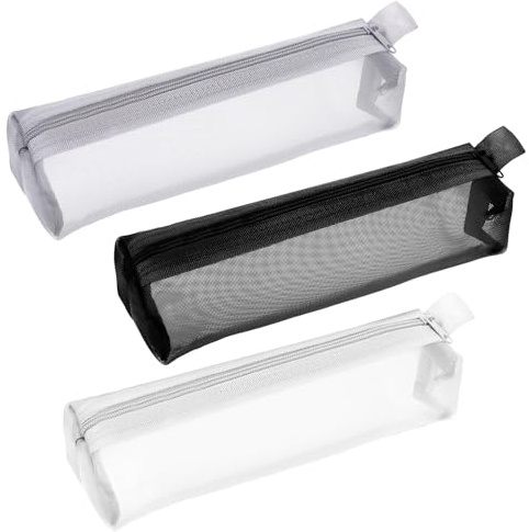 3 PCS Mesh Makeup Brush Bag, Portable Travel Cosmetic Pouches Multifunctional Clear Pencil Case Organizer Stationery Storage Bag, Small Makeup Pouch with Zipper for Makeups Brushes Multicolor