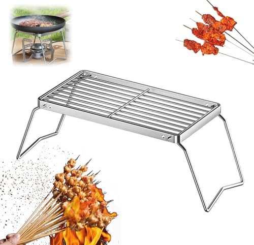 Klappbarer Camping Grill, Grillrost Edelstahl, Verschiedene Größen, Campinggrillrost,Tragbarer Lagerfeuergrill für Camping Trekking Garten und Outdoor Grill-Spaß (30x16)