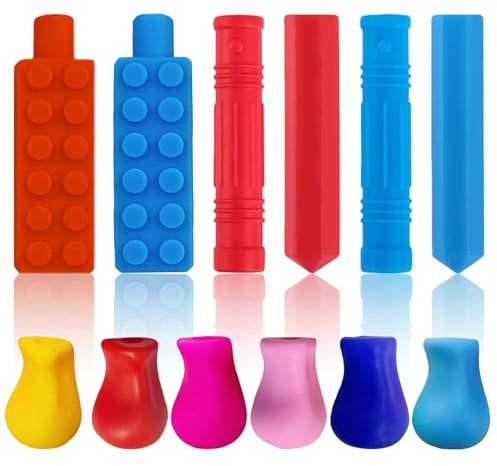 ANSUG 12 Stück Bleistift Kauschutz Stifte Stifthalter Hilfe, Farbe Silikon-Stiftkappe Kaukappen Stift, Pencil Topper Chew Stift KauaufsäTze