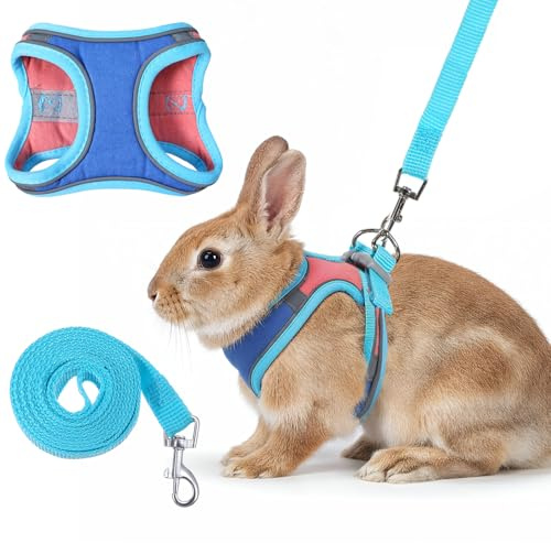 Weiches Kaninchen Geschirr mit Leine Verstellbare Kaninchen Leine Hasen Zubehör Kätzchen Haustier Hasen Geschirr für Katzen Kleine Hunde Und Andere Kleine Haustiere, Blau, S