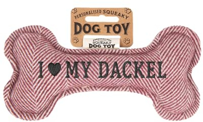 History & Heraldry Personalisiertes Quietschendes Hundespielzeug, Knochen Form, mit `Dackel' Aufschrift, Stoffspielzeug für Hunde