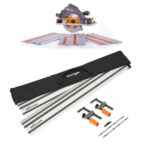 Evolution Power Tools R185CCSX Circular Saw with 1020 mm 3-Piece Track | Multi-Material Blade, Cuts Wood, Metal, Plastic & More, ST2800-G2 2.8m 2-piece Track & 3-piece Mini-Track Bundle