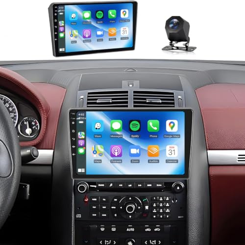 Autoradio pour Peugeot 407 2004-2008, 9 Pouces écran Tactile Poste Radio Voiture Bluetooth avec Wireless Carplay Android Auto GPS WiFi RDS/FM SWC Caméra de Recul & Mic