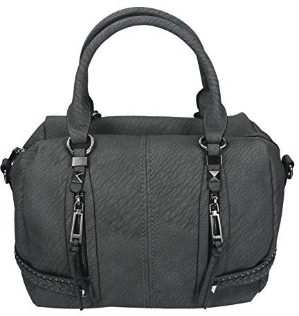 Damen Handtasche MILANO 2 Henkeltasche Umhängetasche mit Reißverschluss, Schulterriemen und zwei Henkeln Farbe grau