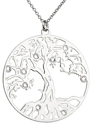 AKA Gioielli® - Collier Arbre de Vie Pendentif en Argent 925 Rhodié et Cristaux Swarovski, Modèle Sagesse, Cadeau Femme