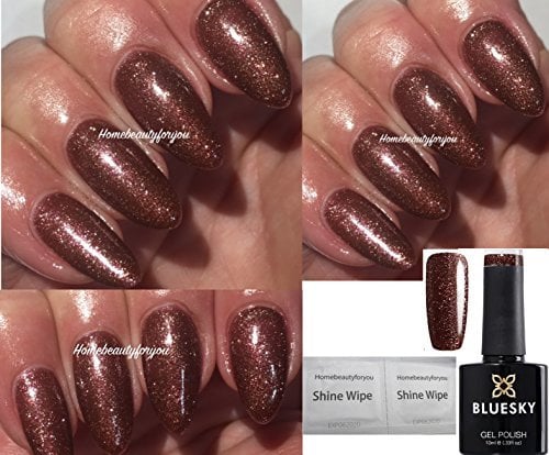 Bluesky Nail Gel Polish Brown Chocolate Brown Gold Shimmer Fine Glitter Sparkle VIP01 UV LED Soak Off 10ml