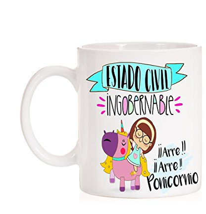 MardeTé Taza Estado Civil Ingobernable, Arre arre Ponicornio. Divertida Taza de ponicornio Unicornio.