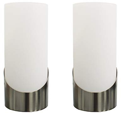 Trango 2er Pack Tischleuchte 2017-02OL*2 Nachttischlampe mit weiß satiniertes Glas *ANDREA* mit je 1x E14 Fassung Bürolampe, Fensterbank-Lampe (ohne Leuchtmittel)