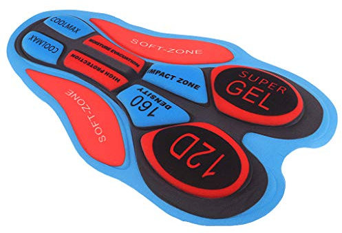 B Baosity Atmungsaktiv Gel-Polster 3D Pad Gel-Polsterung für Radhose Radlerhose Fahrradhose Fahrradbekleidung Kissen - 12D Rot Blau