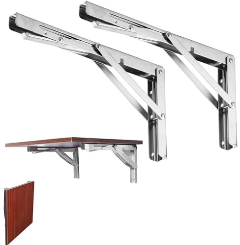 FreeTec 300 mm Klappkonsole Schwerlast, Professionelle Edelstahl Klappkonsolen Klappregalhalterungen Klappträger Regalträger für Bänke und Regale (2 Stk.)