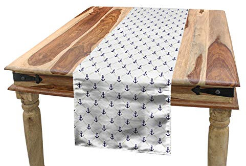 ABAKUHAUS Anker Tischläufer, Yacht Schiff Cruise, Esszimmer Küche Rechteckiger Dekorativer Tischläufer, 40 x 180 cm, Weiß Marineblau