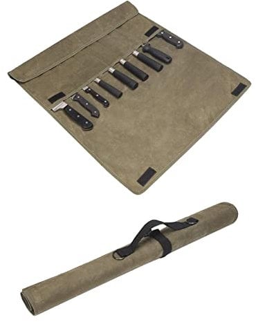 Aufbewahrungstasche für Küchenmesser, gewachstes Canvas, Utensil für Messer, Tasche zum Einrollen für Messer mit 9 Fächern, Hülle für Küchenmesser mit bis zu 73,7 cm Länge