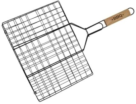 Fackelmann Grille de cuisson réversible pour viande, ustensile de barbecue spécial pour grillades et Cheminée, acier antiadhésif et manche en bois, 54 x 35 cm, 1 unité