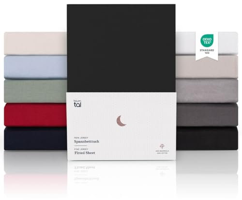 Blumtal® Premium Jersey Spannbettlaken 160x200cm Boxspringbett im 2er Set - Oeko-TEX zertifiziertes Spannbettlaken 160x200cm Baumwolle - Spannbettlaken 160x200 Boxspringbett/Spannbettlaken - Schwarz