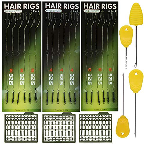 SHADDOCK 18pcs Karpfenangeln Haar-Rigs Boilie Rig Karpfen Vorfach Geflochtene Schnur Angelhaken Handgefertigt Karpfenrigs mit Boilie-Stoppers (8340 Karpfenrigs+KIT-25STK)