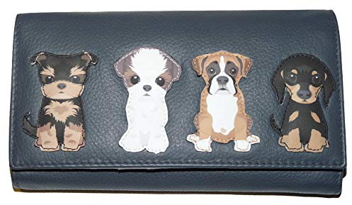 Mala Leather b枚rse mit sitzenden Hunden, weiches Leder, RFID, Matinee