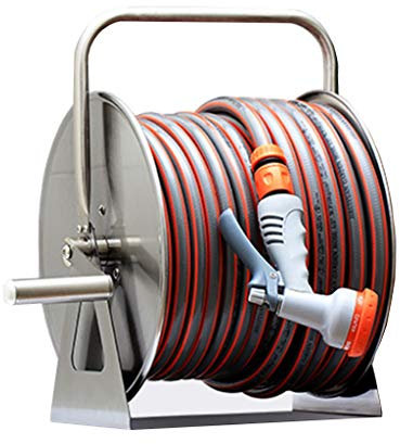 BBGS Schlauchtrommel Edelstahl Schlauchtrommel, Edelstahl Wasserrohr Storage Rack, Gießen Autowasch Schlauchaufroller Wand Sammlung Rohrrahmen (Size : 15m)