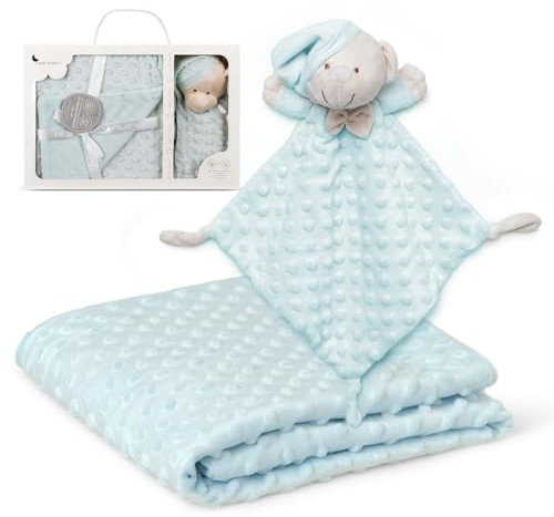 Interbaby - Manta Bebe Recien Nacido + Doudou Bebe | Manta Algodon Bebe y Poliéster, Terciopelo, Cómoda, Cálida, 80x110cm | Peluche Bebe Suave, Adorable, 28x17cm | Burbuja + Osito Verde