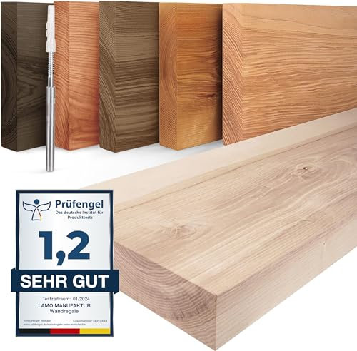 LAMO Manufaktur Wandregal Holz Gerade | Regal Farbe: Roh | Invisible: Schweberegal | 160 cm