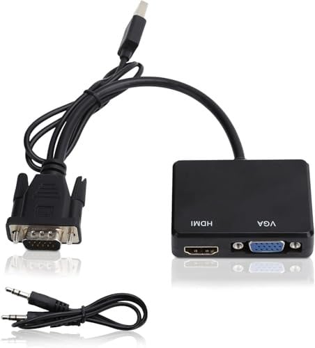VGA auf HDMI VGA Adapter, Konverter Splitter VGA auf HDMI 1080P (1 in 2 Ausgänge) Schnittstelle Adapter Konverter High Definition Splitter für PC Projektor (schwarz)
